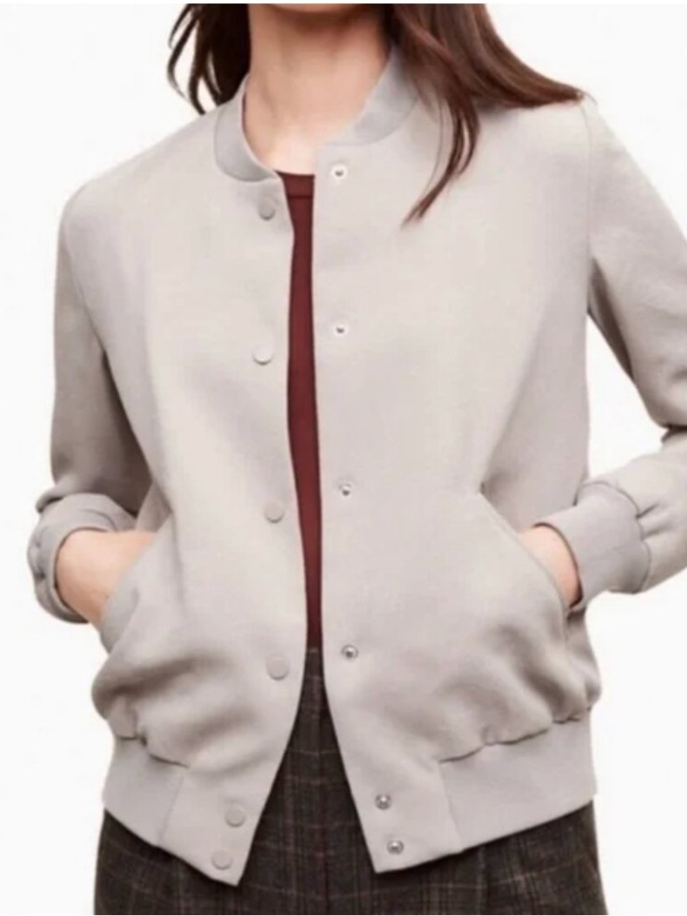 Wilfred Aritzia Poussin Bomber Jacket – Taupe/Grey Snap Front Jacket SZ XS